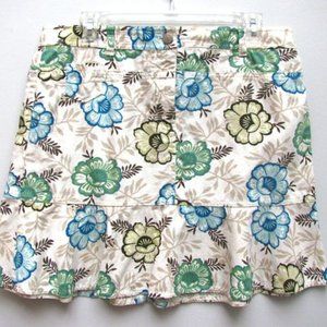 Ann Taylor Loft Skirt Beige Floral Denim Ruffled Peplum Women’s Size 12P